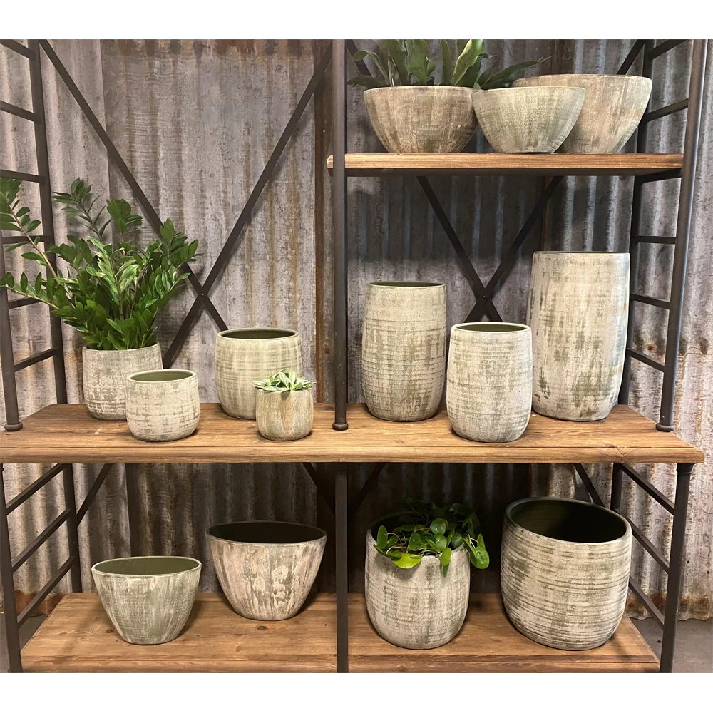 Bloempot Miami Ovaal - L35 X D16 X H19cm - Groen Cement 4 Bloempot Miami Ovaal - L35 X D16 X H19cm - Groen Cement - Afbeelding 2