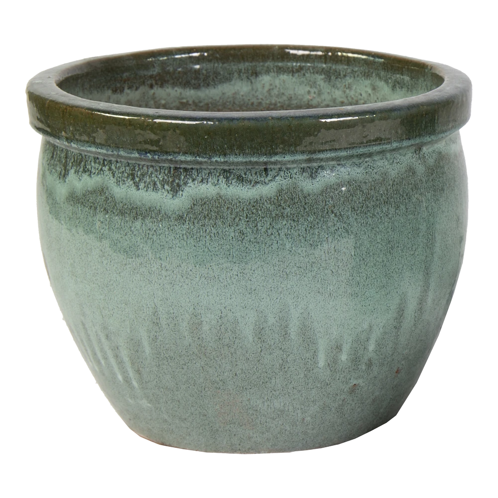Bloempot Glazed Delta Rim - D28 X H24cm - Groen 3 Bloempot Glazed Delta Rim - D28 X H24cm - Groen