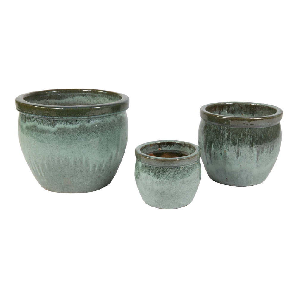 Bloempot Glazed Delta Rim - D28 X H24cm - Groen 4 Bloempot Glazed Delta Rim - D28 X H24cm - Groen - Afbeelding 2