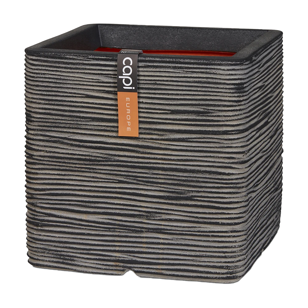 Capi Plantenbak Vierkant Nature Rib NL - L50 X B50 X H50cm - Antraciet 3 Capi Plantenbak Vierkant Nature Rib NL - L50 X B50 X H50cm - Antraciet